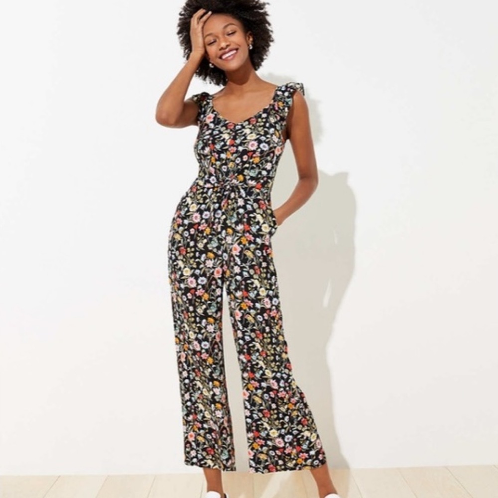 Loft Black Floral Jumpsuit